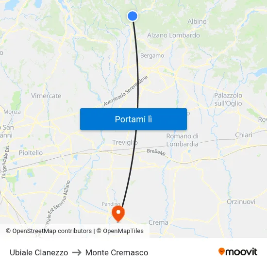 Ubiale Clanezzo to Monte Cremasco map
