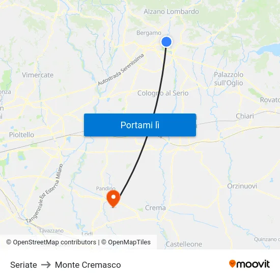 Seriate to Monte Cremasco map