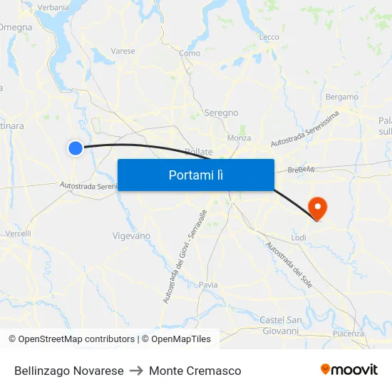 Bellinzago Novarese to Monte Cremasco map