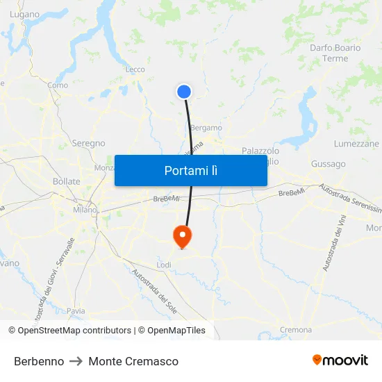 Berbenno to Monte Cremasco map
