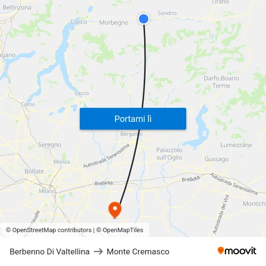 Berbenno Di Valtellina to Monte Cremasco map