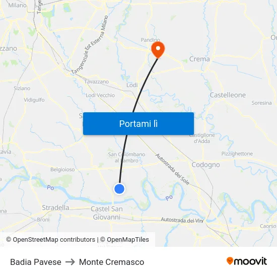 Badia Pavese to Monte Cremasco map