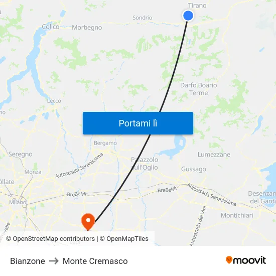 Bianzone to Monte Cremasco map