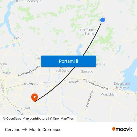 Cerveno to Monte Cremasco map