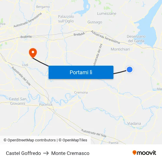 Castel Goffredo to Monte Cremasco map