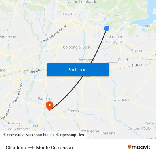 Chiuduno to Monte Cremasco map