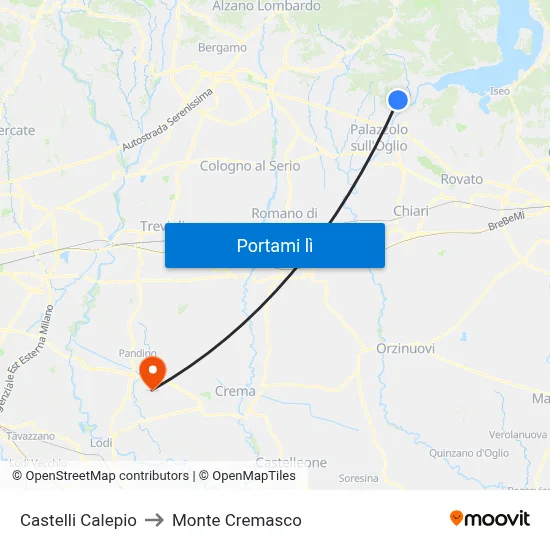 Castelli Calepio to Monte Cremasco map