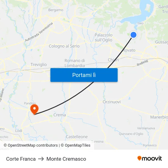 Corte Franca to Monte Cremasco map