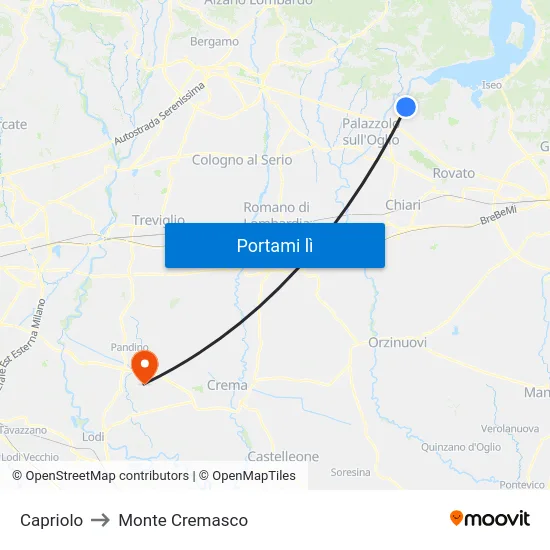Capriolo to Monte Cremasco map