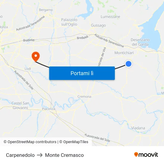 Carpenedolo to Monte Cremasco map