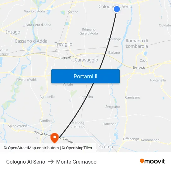 Cologno Al Serio to Monte Cremasco map