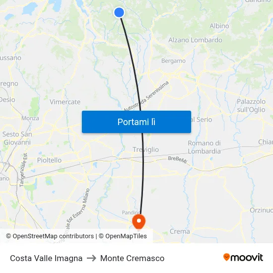 Costa Valle Imagna to Monte Cremasco map