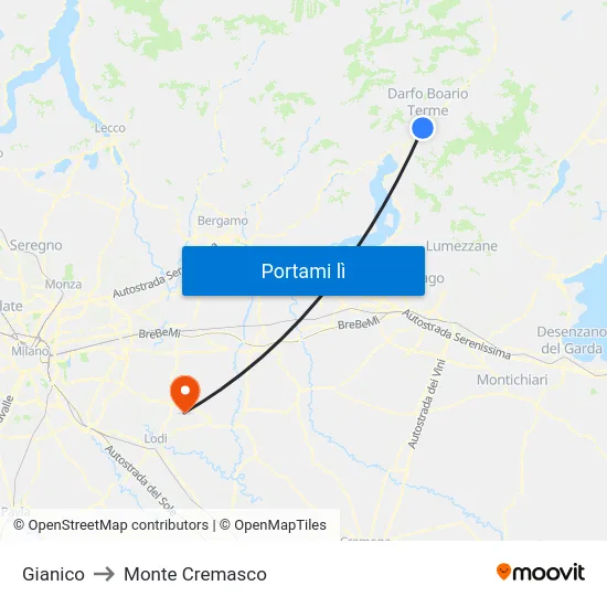 Gianico to Monte Cremasco map