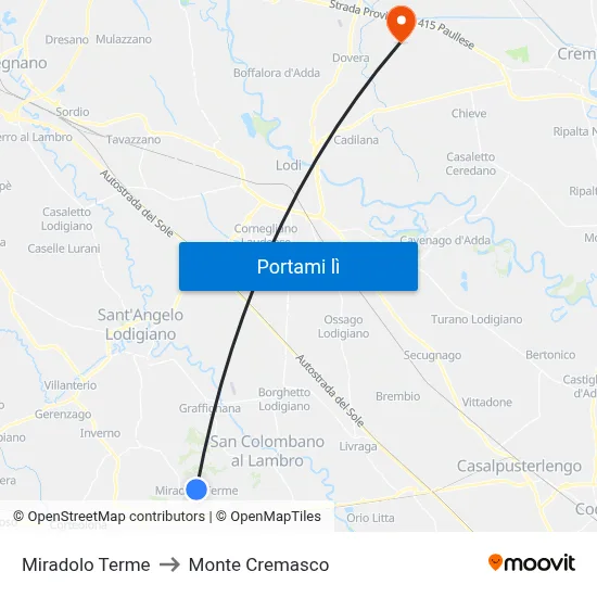 Miradolo Terme to Monte Cremasco map