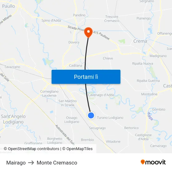 Mairago to Monte Cremasco map