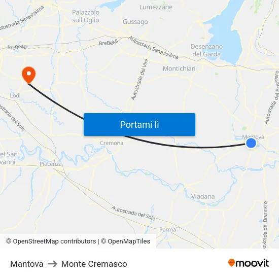 Mantova to Monte Cremasco map