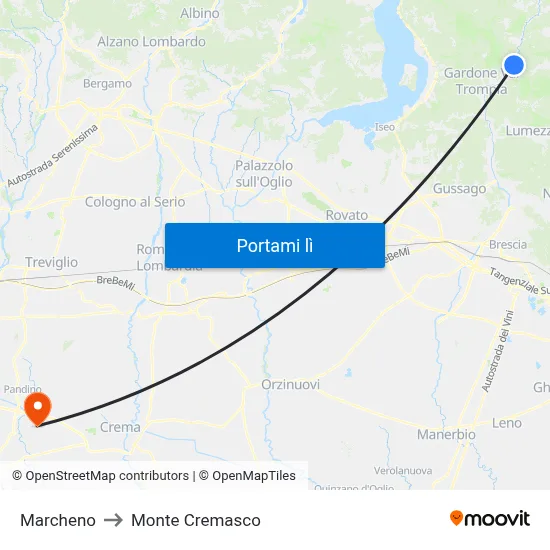 Marcheno to Monte Cremasco map