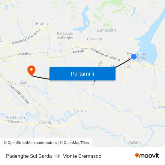 Padenghe Sul Garda to Monte Cremasco map