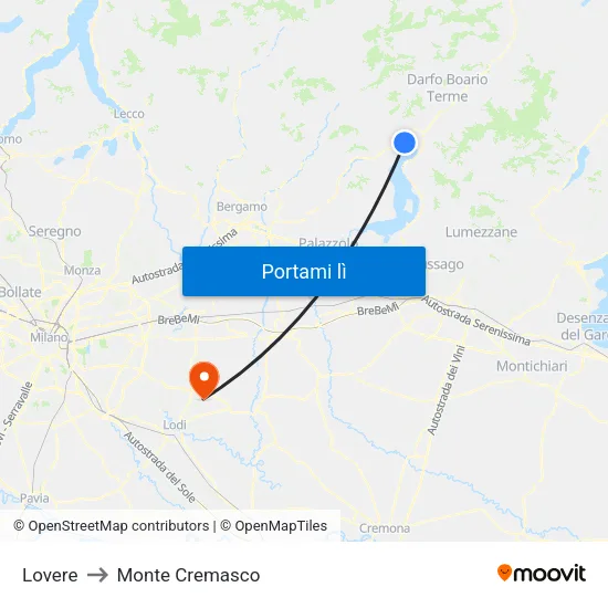 Lovere to Monte Cremasco map