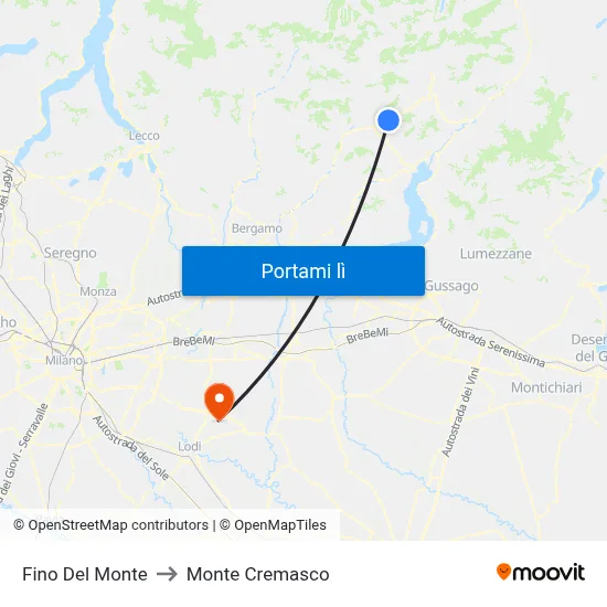 Fino Del Monte to Monte Cremasco map