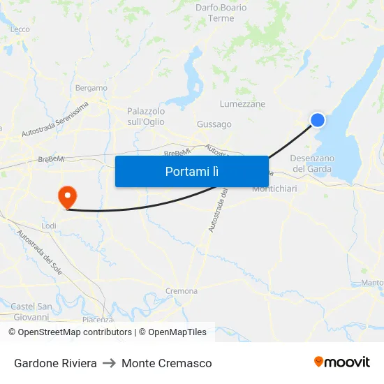 Gardone Riviera to Monte Cremasco map