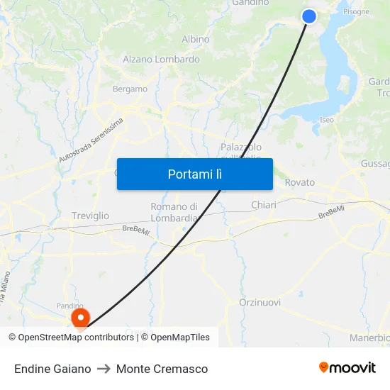 Endine Gaiano to Monte Cremasco map