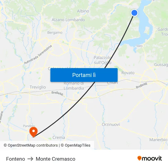 Fonteno to Monte Cremasco map
