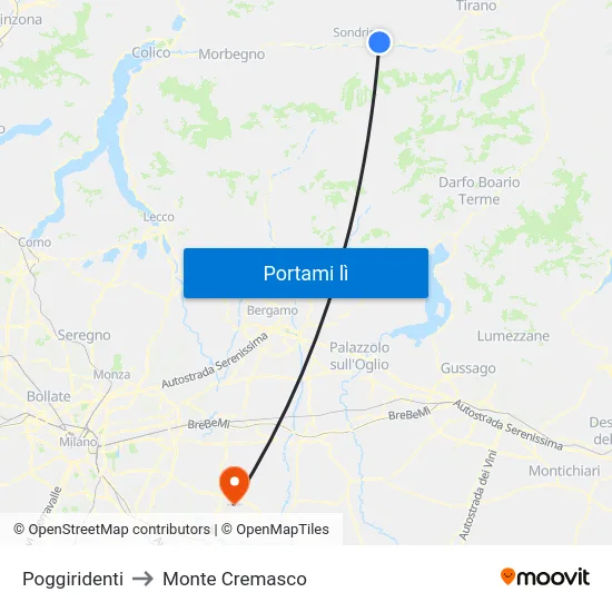 Poggiridenti to Monte Cremasco map