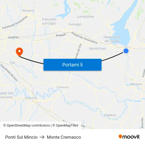 Ponti Sul Mincio to Monte Cremasco map