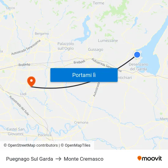 Puegnago Sul Garda to Monte Cremasco map