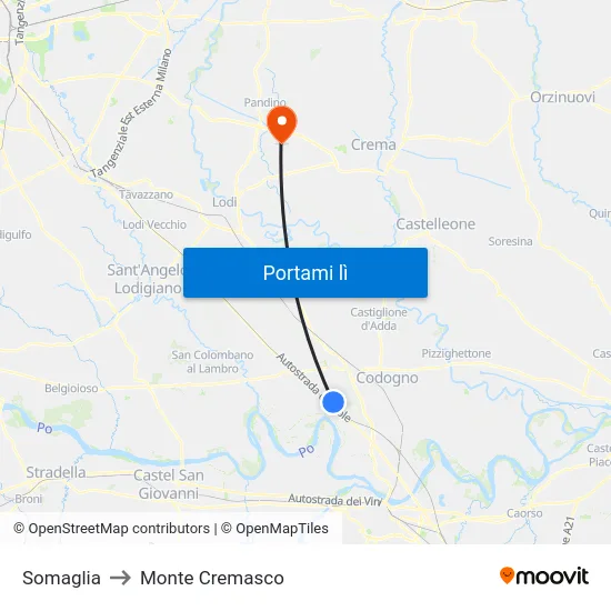 Somaglia to Monte Cremasco map