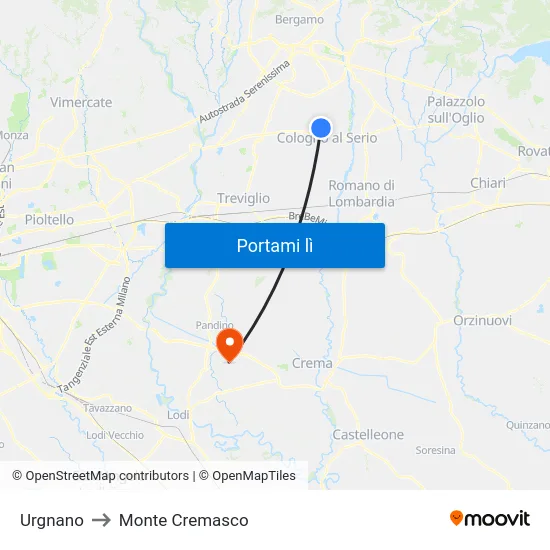 Urgnano to Monte Cremasco map