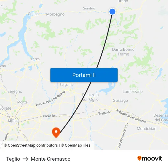 Teglio to Monte Cremasco map