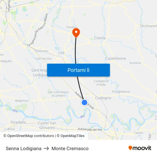 Senna Lodigiana to Monte Cremasco map