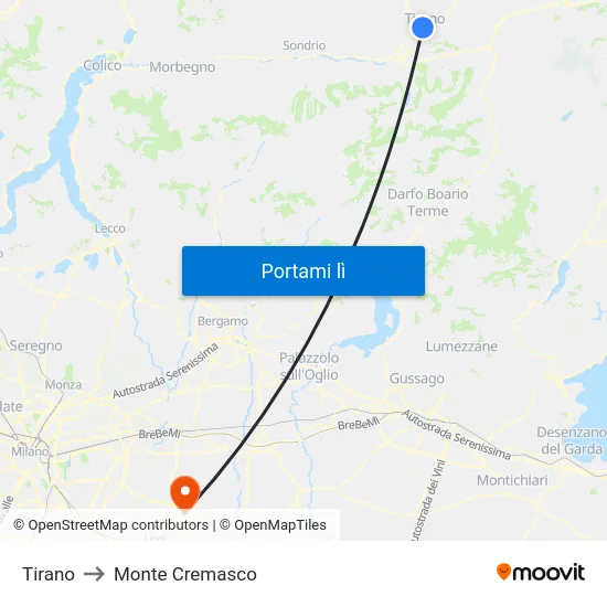 Tirano to Monte Cremasco map