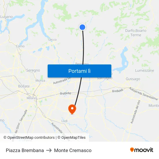 Piazza Brembana to Monte Cremasco map