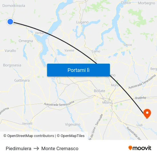 Piedimulera to Monte Cremasco map