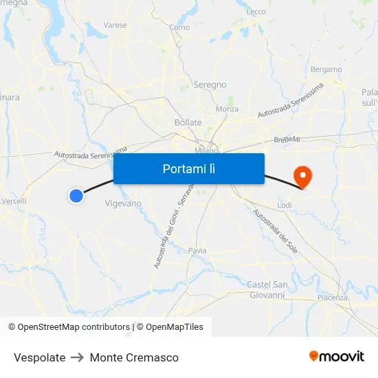 Vespolate to Monte Cremasco map