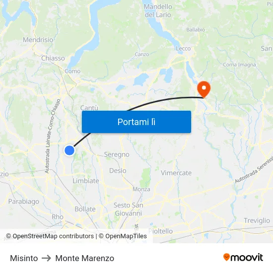 Misinto to Monte Marenzo map
