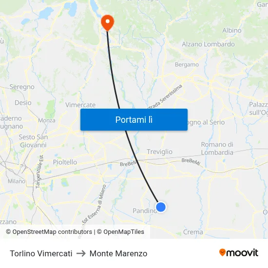 Torlino Vimercati to Monte Marenzo map