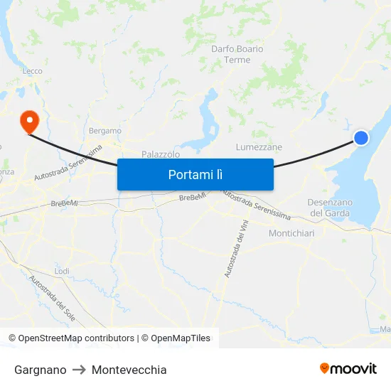 Gargnano to Montevecchia map