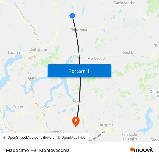 Madesimo to Montevecchia map