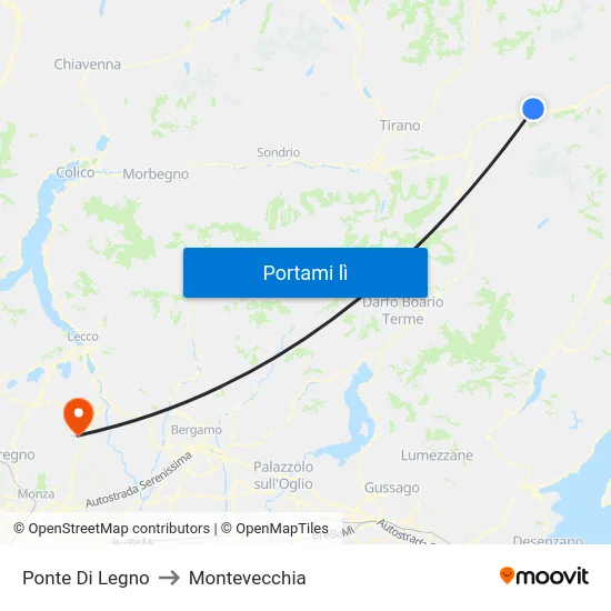 Ponte Di Legno to Montevecchia map