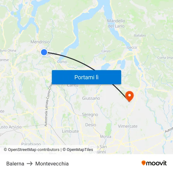 Balerna to Montevecchia map