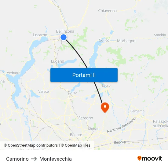 Camorino to Montevecchia map