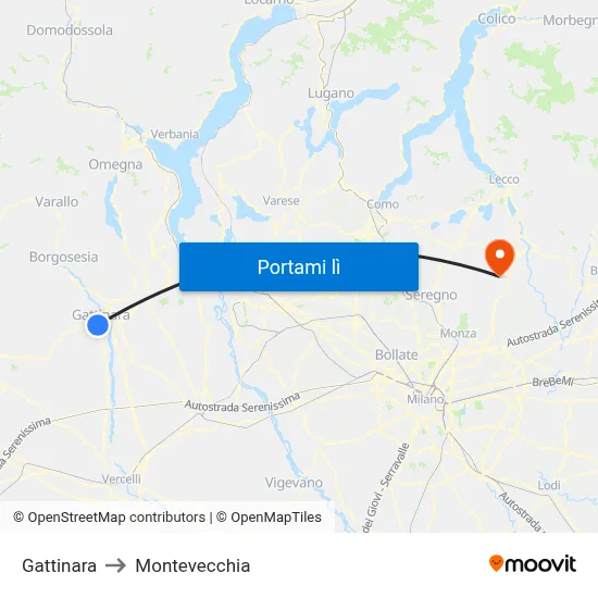 Gattinara to Montevecchia map