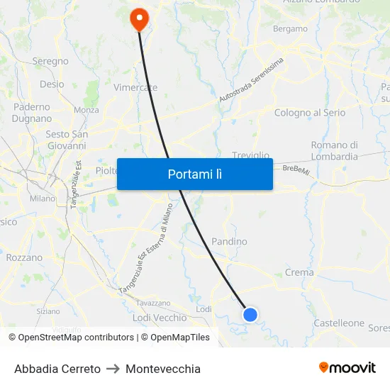 Abbadia Cerreto to Montevecchia map