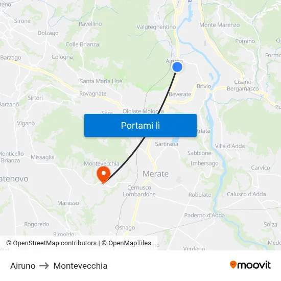 Airuno to Montevecchia map