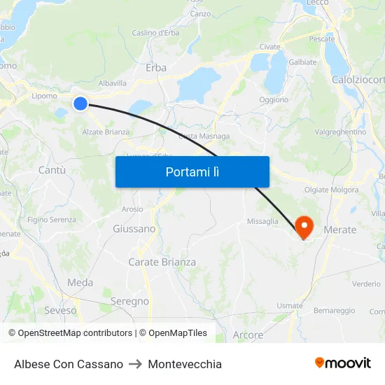 Albese Con Cassano to Montevecchia map