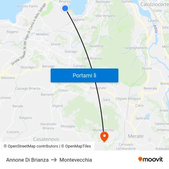 Annone Di Brianza to Montevecchia map